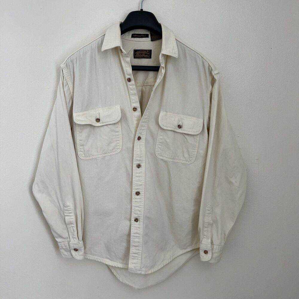Eddie Bauer Men's Casual Button-Down Shirt in Off-White/Cream